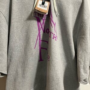 The North Face Gray Short Sleeve Hoodie with Purple Logo